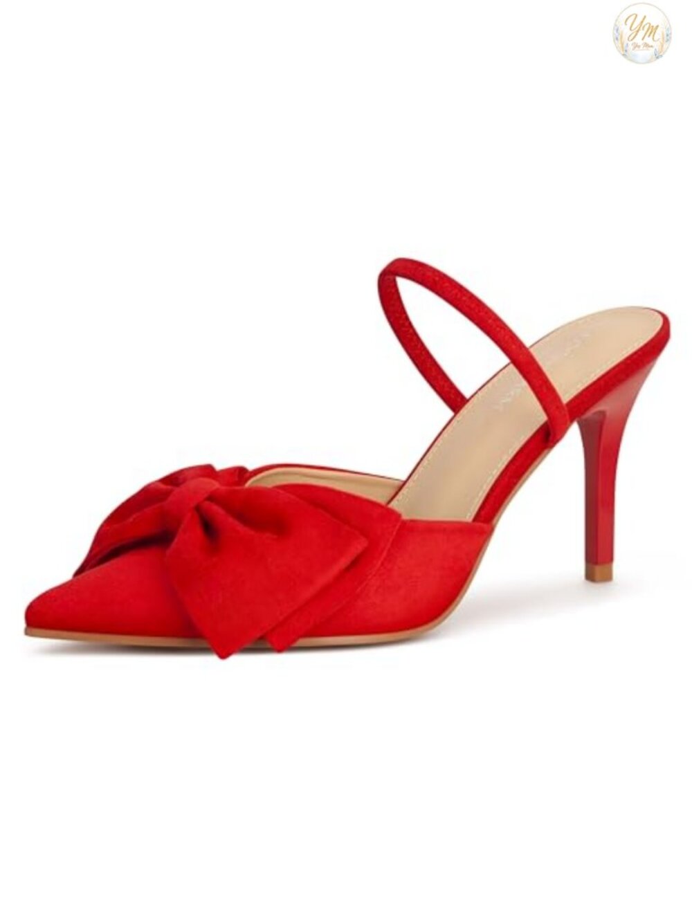 Suede Bow Slingback Stiletto Heels Closed Pointed Toe Pumps